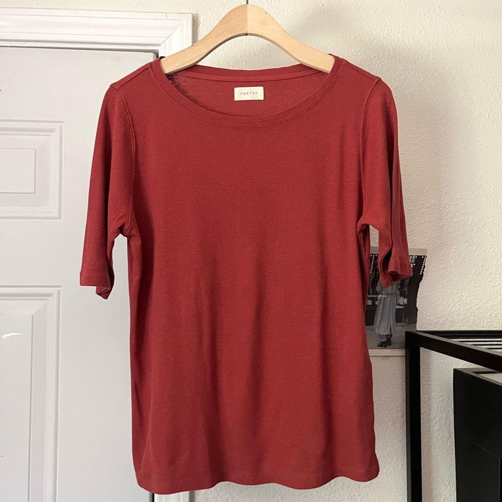 NWT POETRY rust red hemp organic cotton knit‎ boat neck short sleeve tee